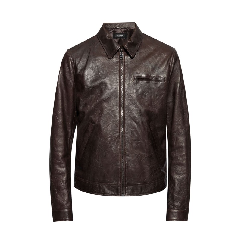 Men Clasic Collar Bomber Leather Fashion Jacket