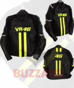 Valentino Rossi 46 Motorcycle Leather Jacket | MotoGP Style Racing Rider Jacket | Black & Yellow Flourscent Sport Bike Jacket - Image 2