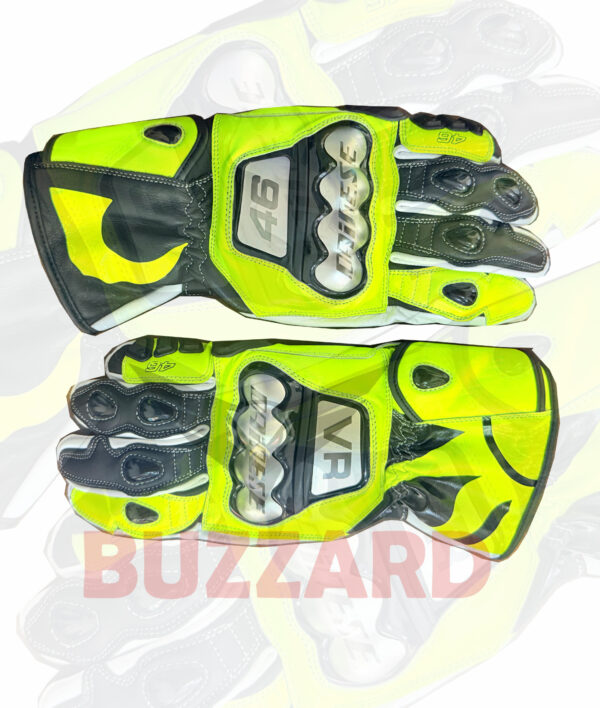 Premium Motorcycle Leather Racing Gloves – Black & Fluorescent Yellow Sport Riding Gloves